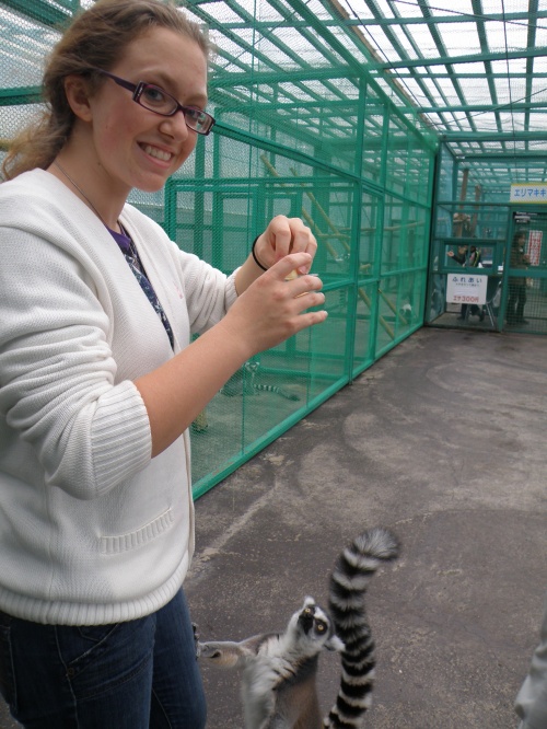 First picture...and that lemur really wants some apples! After this picture was taken, it climbed my leg...haha.